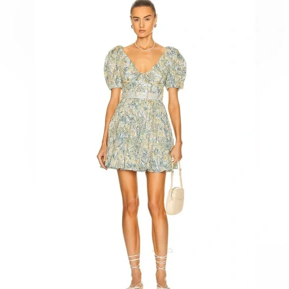 NWOT Agua by Agua Bendita Yellow and Blue Patterned Mini Dress